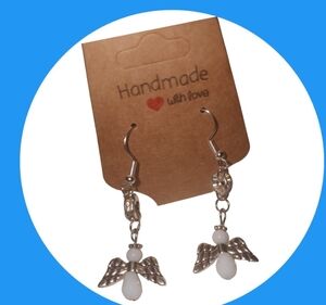 White angel dangle earrings